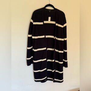 Talbots Navy and White Striped Open Cardigan